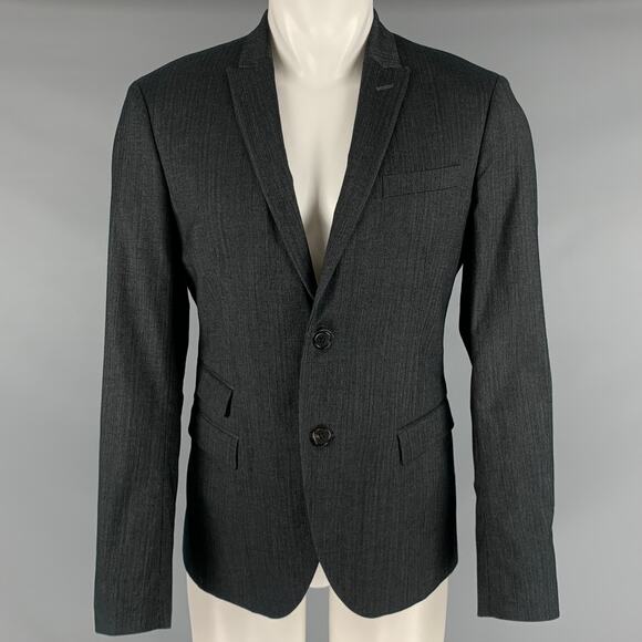 NEIL BARRETT Size 38 Charcoal Black Grid Wool Blend Peak Lapel Sport Coat - Picture 1 of 8